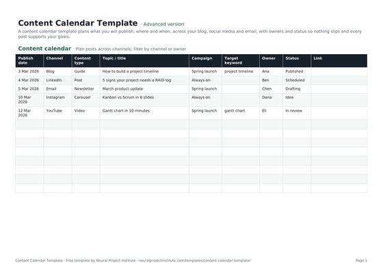 content calendar template