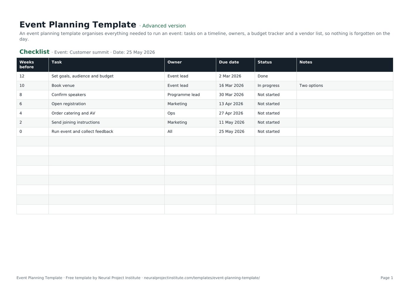 event planning template