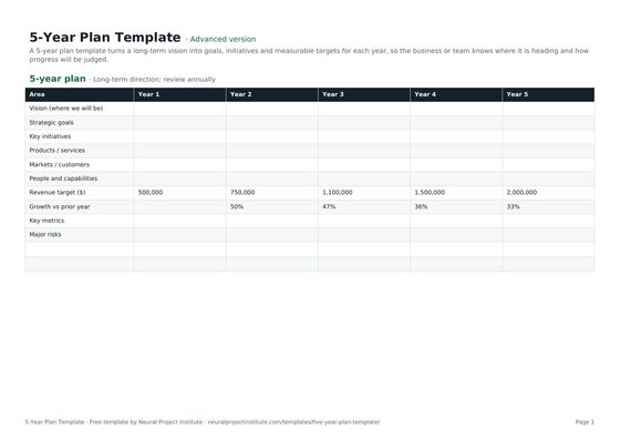 5 year plan template