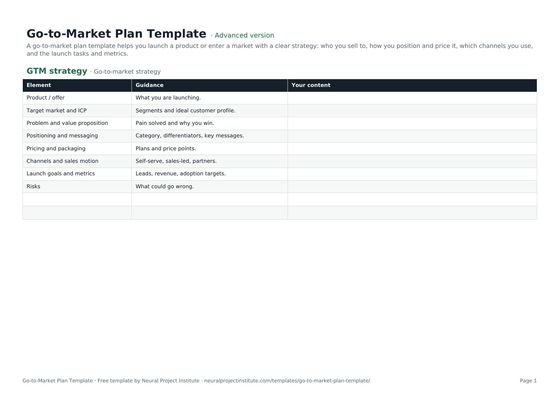go to market plan template