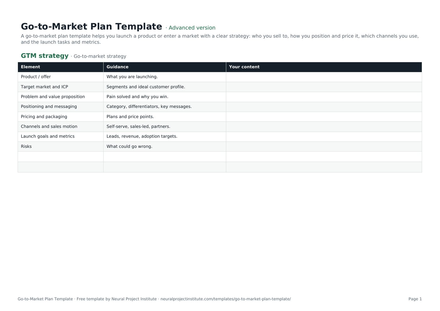go to market plan template