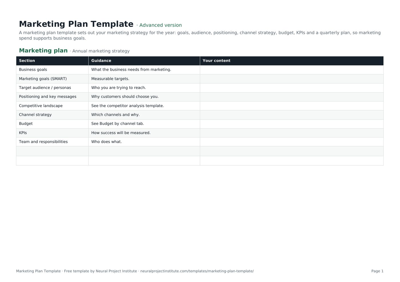 marketing plan template