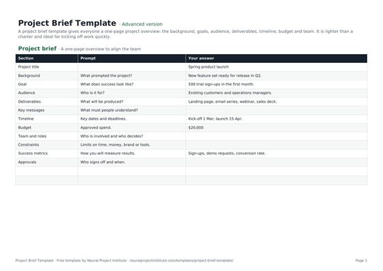 project brief template