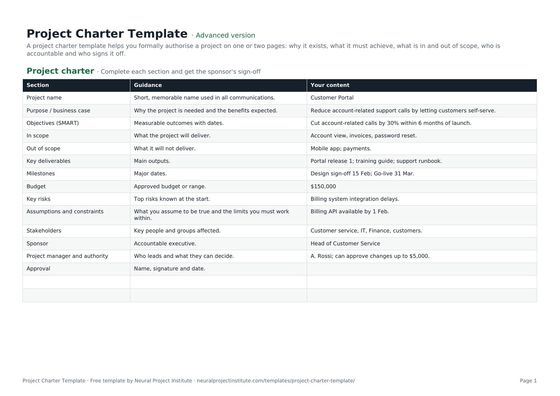 project charter template