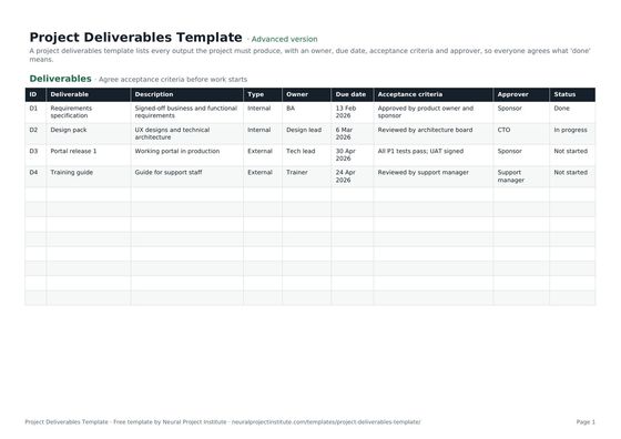 project deliverables template