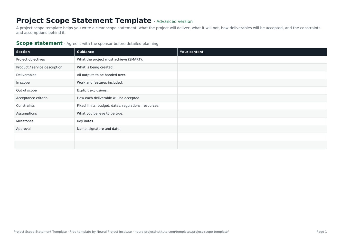 project scope template