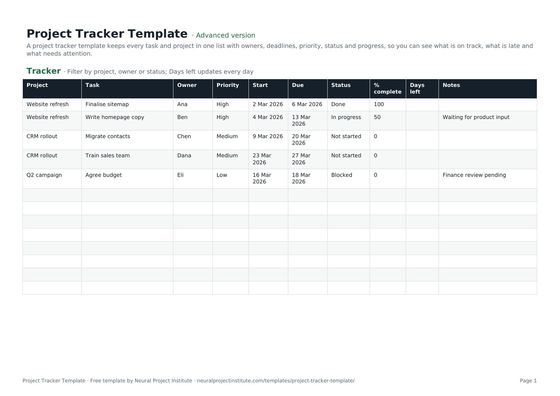 project tracker template