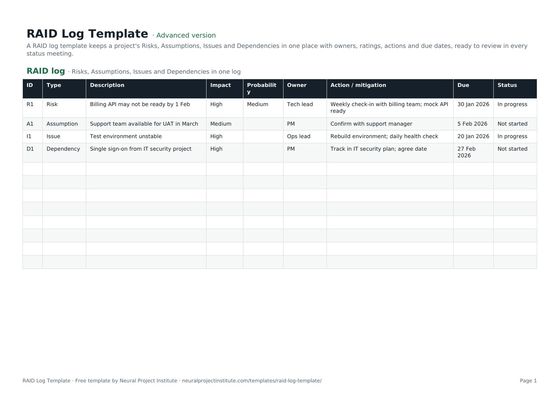 RAID log template