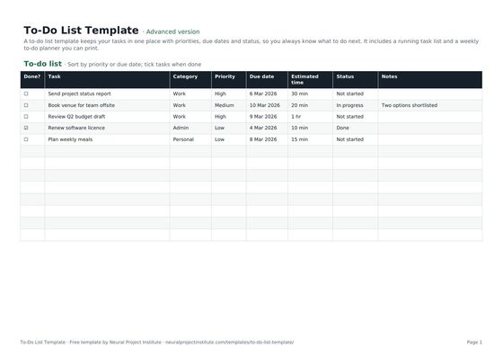 to-do list template