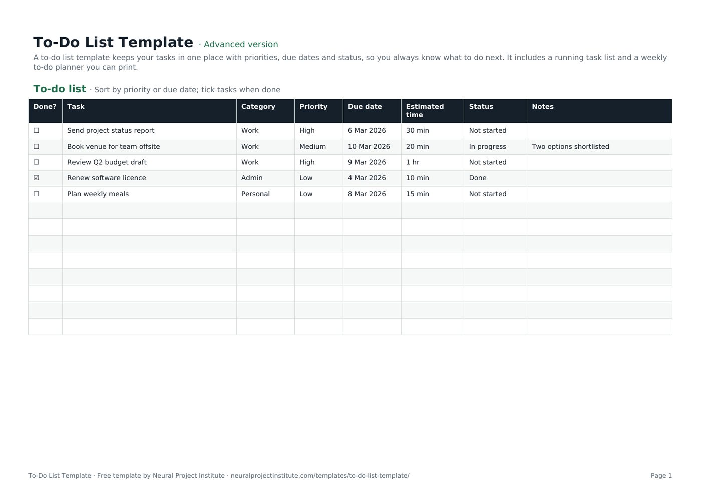 to-do list template