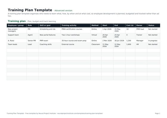 training plan template
