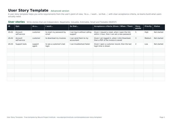 user story template