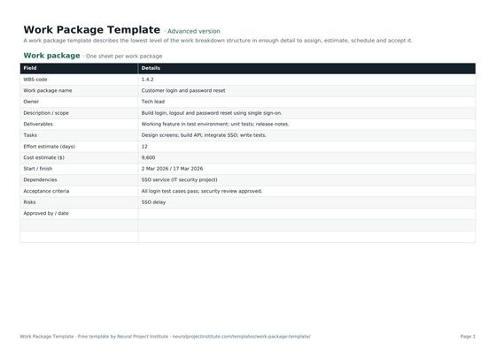 work package template